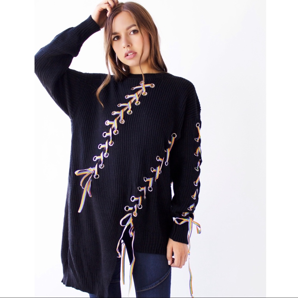 Rainbow Ribbon Asymetrical Sweater